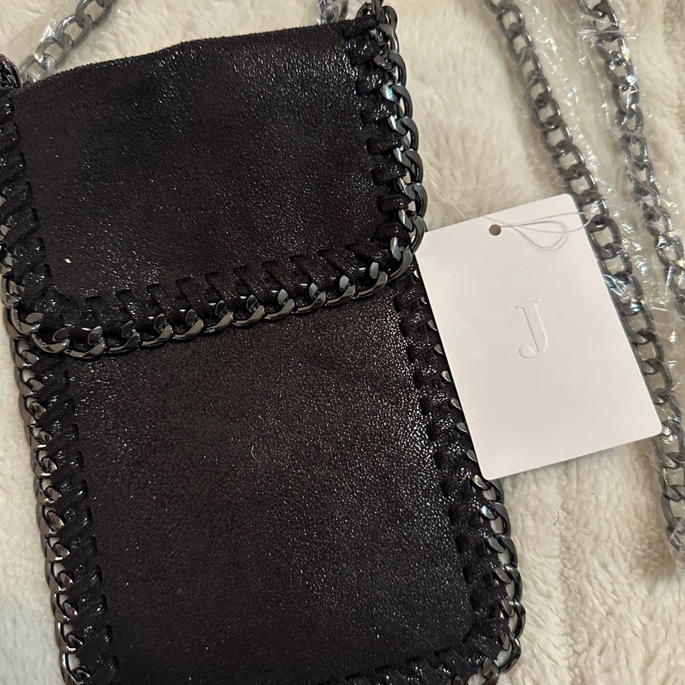 Black Chain-Trim Mini Crossbody Phone Bag